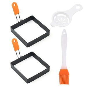 Square Stainless Steel Egg & Pancake Rings - Nonstick Frying Rings for Perfect Breakfasts (3-4 pcs)