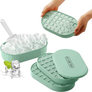 Stackable Double Ice Cube Tray with Lid and Case, Ice Cubes with Container and Spoon Included BPA Free
