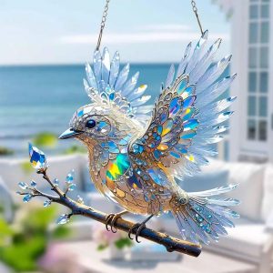 Stained Glass Bird Ornament for Windows & Natural Light Reflections