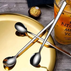 Stainless Steel Spoons Set - Long Handle Ice Cream, Coffee, and Stirring Utensils for Kitchen Use