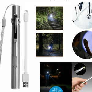 Stainless Steel Torch Pen Light, USB Rechargeable LED Mini Tactical Flashlight for Emergency, Inspection, and Gift Use