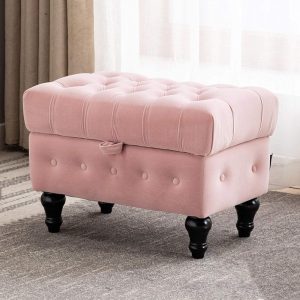 Storage Coffee Table Ottoman, Button Tufted Velvet Upholstery Footstool, Bed Ottoman for Living Room, Home Office