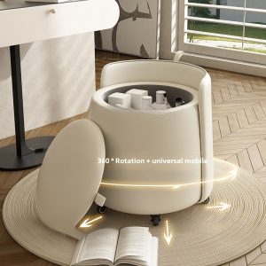 Storage Pulley Makeup Stool With Pulley, Simple And Luxurious Solid Wood Makeup Stool, Backrest Low Coffee Table Stool