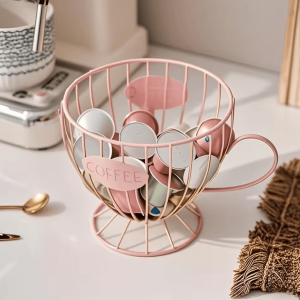 Sturdy Coffee Capsule Storage Basket - Durable Iron Frame Organizer for Capsules & Snacks