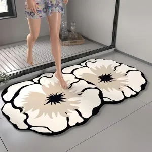 Super Absorbent Diatomaceous Floor Mat, Flower Pattern Non-Slip Bathroom Carpet Rug, Anti-Fouling