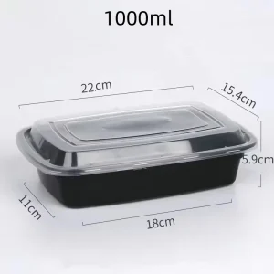Thick Disposable Takeaway Lunch Box, Microwave Heated Rectangular Black Plastic Bowl, Food Packaging Box, Tableware