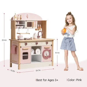 Toddler Kitchen Set Gift for Girls Boys Robotime Robud Wooden Kitchen for Kids Play Kitchen with Plenty of Play Features