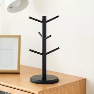 Tree Shape Wood Coffee Tea Mug Storage Stand, Bamboo Display Rack with Hooks for Drinkware Shelf
