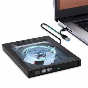 USB Slim External CD DVD RW Drive, Burner, Player for Laptop PCs, Black