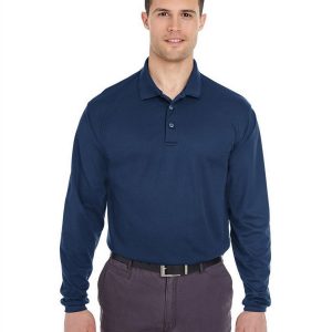 Ultraclub 8210LS Men's Cool & Dry Long Sleeve Mesh Pique Polo - Navy - 2XL