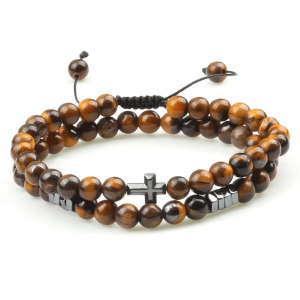 UnityBond Tiger Eye & Hematite Couples Distance Bracelets - Handmade Bead Set for Connection & Protection