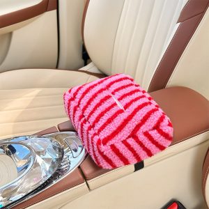 Upgrade Your Car Interior, High End Plush Car Tissue Box, Striped Hanging Paper Box, New Car Accessory