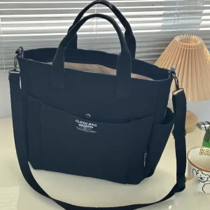 Urban Minimalist Canvas Tote Bag for Women, Large Capacity Commuting Crossbody Student Bag