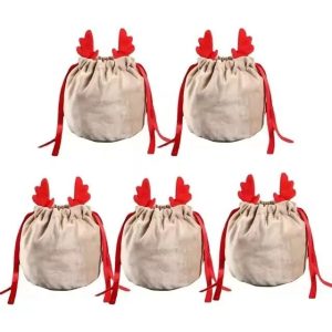 Velvet Reindeer Drawstring Gift Bags
