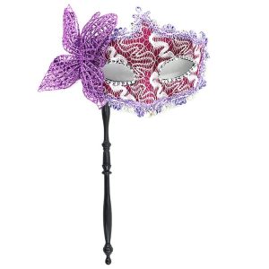 Venetian Half Face Masquerade Mask with Holding Stick
