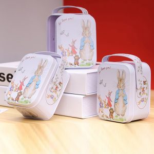 White Rabbit Toffee Tin Can, Small Suitcase Storage Can, Decorative Tin Metal Candy Box Gift for Treats Party Storage