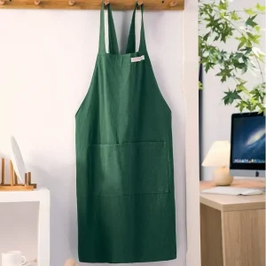 Women Japanese & Korean Denim Apron - Cotton & Linen Solid Color Kitchen Apron