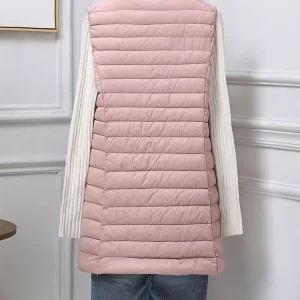 Women's Mid Length Down Vest, All Match Fashion Slim Fit, Round Neck V Neck Design, Autumn Winter Wear