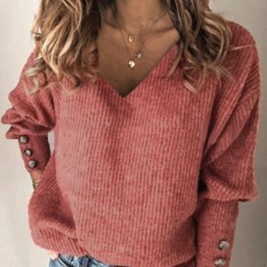 Women's Plus Size Sweater, Ribbed Knit Pullover, Soft Elastic V Neck, Basic Versatile Autumn Knitwear