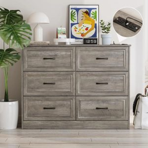 Wood Dresser with Metal Handles, Drawer Storage for Hallway
