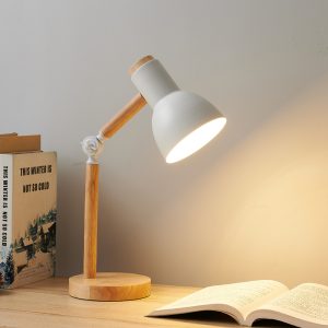 Wooden Art LED Desk Light, Creative Nordic Table Lamp, Simple Turn Head Eye Protection Bedside Lamp