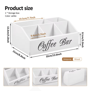 Wooden Coffee Bar Organizer Coffee Rack with Storage Compartments
