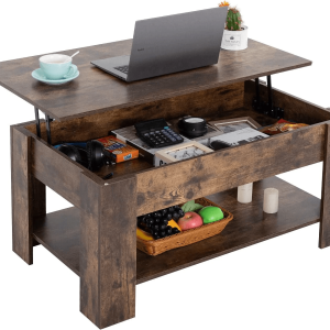 Wooden Lift Top Coffee Table with Storage Shelf & Hidden Compartment, Functional Modern Coffee Table for Small Spaces