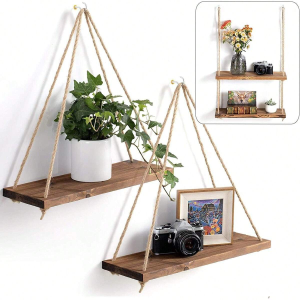 Wooden Storage Rack, Wall Decoration, Hanging Rope Flower Pot Rack