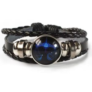 Zodiac Sign Glow Leather Bracelet Multilayer Gift