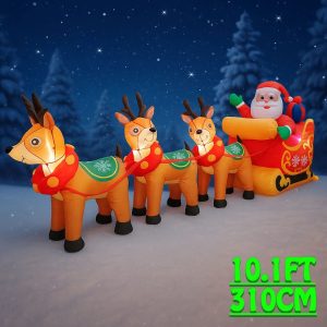 10.1ft Christmas Inflatable Santa Sleigh with Reindeer LED Lights - Outdoor Yard Holiday Decoration