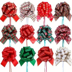 12pcs Random Design Festive Christmas Gift Bow Ribbon Ties