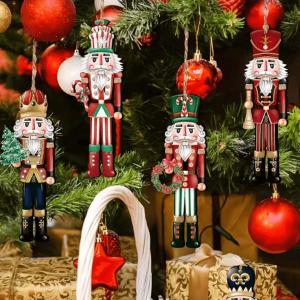 12pcs Wooden Nutcracker Ornament Set - Classic Christmas Tree Hanging Decor