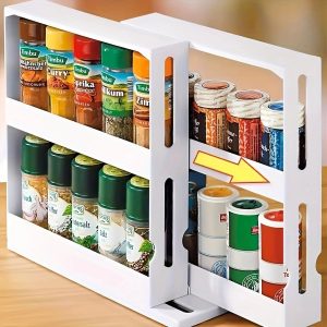 2 Tier Swivel Spice Rack Countertop Kitchen Organizer Shelf