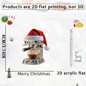 2D Acrylic Coffee Machine Christmas Ornament - Adorable Holiday Coffee Lover Tree Pendant, 3 pcs
