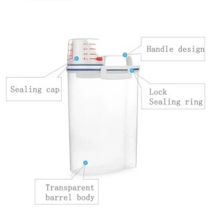 2KG Transparent Airtight Rice Storage Bucket with Measuring Cup