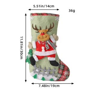 30CM Linen Christmas Stockings - 3D Santa & Elk Hanging Holiday Candy Gift Bag