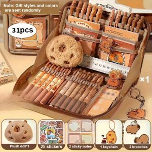 31pcs Cute Capybara stationery set with Multi-Layer pencil case School Supplies Gift Kit