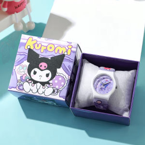 3D Hello Kitty Cartoon Kids Watch Cinnamoroll Kuromi Melody Silicone Wristwatch Gift Set