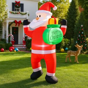 4.9FT LED Inflatable Santa Holding Gift Bag Yard Decoration
