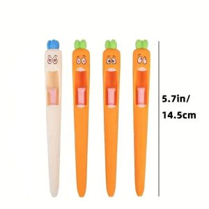 4pcs Multi-Expression Radish Gel Pens - Cute Black Ink Novelty Stationery for Easter Gifts & Party Favors