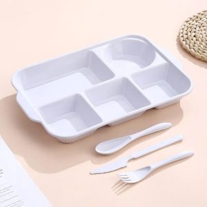 5-Grid Portable Divided Lunchbox & Cutlery Set