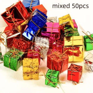50-Piece Mini Christmas Gift Box Ornaments - Colorful Tree & Party Decorations