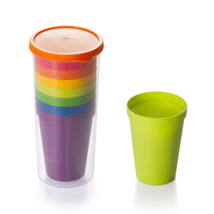 7PCS Rainbow Plastic Cups Set - Reusable Stackable Picnic & Kids Party Drink Cups