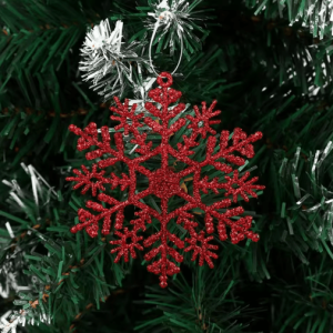 9-Piece Glitter Snowflake Christmas Ornaments Red & Gold Hanging Tree Decorations