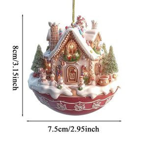 Acrylic Coffee Cup Christmas Ornament 2D Snow House Keychain Pendant Tree Decoration