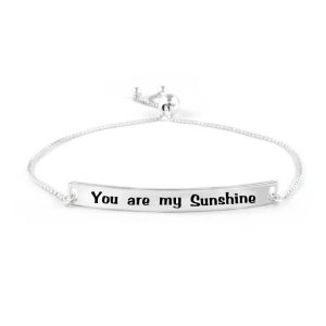 Adjustable Bolo Bracelet, You Are My Sunshine Engraved, Solid Sterling Silver Jewelry Gift