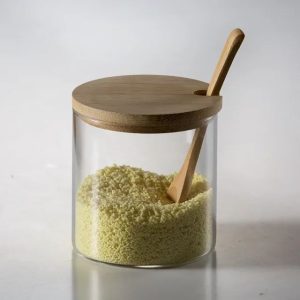 Airtight Glass Storage Jar with Wood Lid for Tea, Coffee, Spices and Pantry Organization