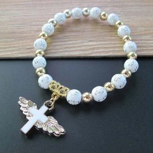 Angelic Grace Rosary Bracelet - Stretch Religious Jewelry & Travel Souvenir