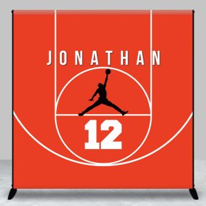 Aperturee Personalized Basketball Red Court Birthday Backdrop, Professional Sports Studio Decor