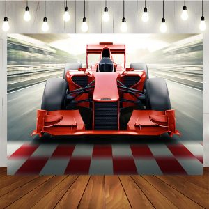 Aperturee Red Race Car Birthday Backdrop, Fast Formula Racing Sport Theme Boys Party Photography Background, Motion Blur Prop